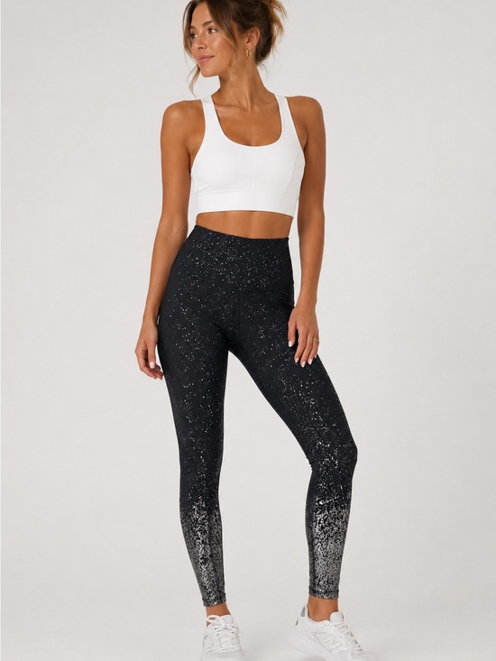 Beyond Yoga Pants - Beyond Yoga Black Silver Speckled High Waisted Leggings Size S Made in USA